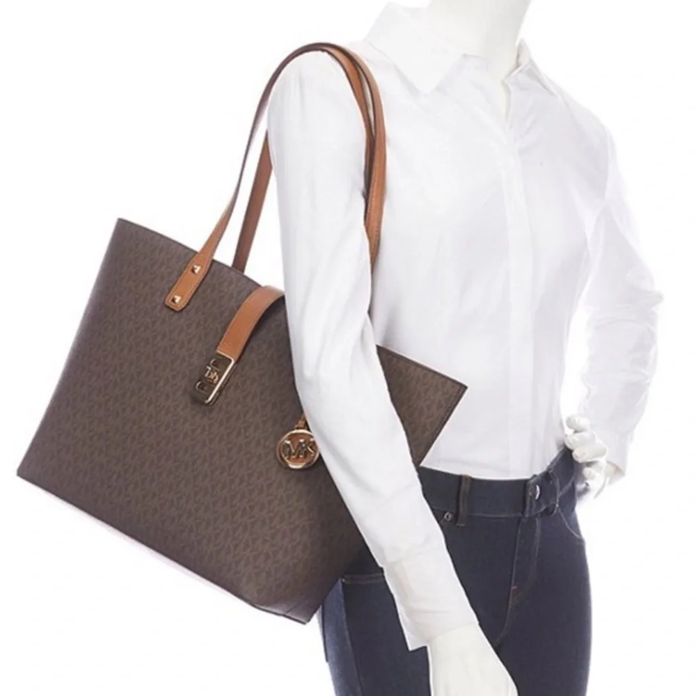 Michael Kors MK Signature Brown Leather Bag Wallet
